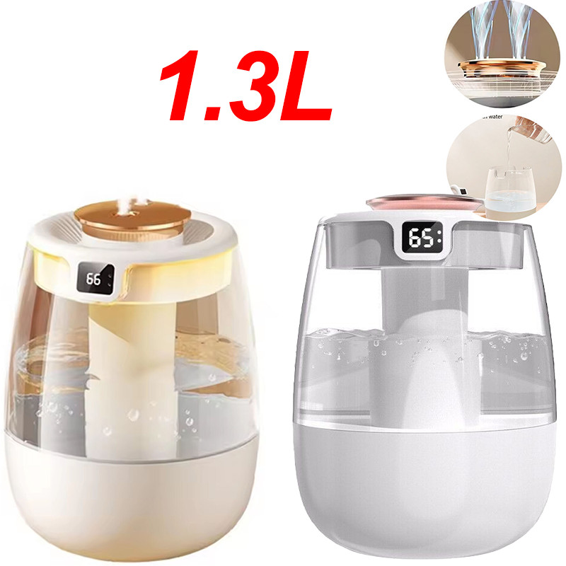 1.3L Ultrasonic Humidifier: Dual-Mist, Top-Fill, LED Light - Ideal for Bedrooms
