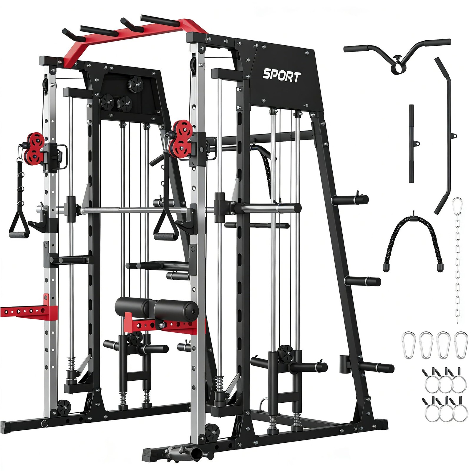 All in One Power Cage Smith Machine 2200LBS Home Gym Squat Rack w/ Cable Systems