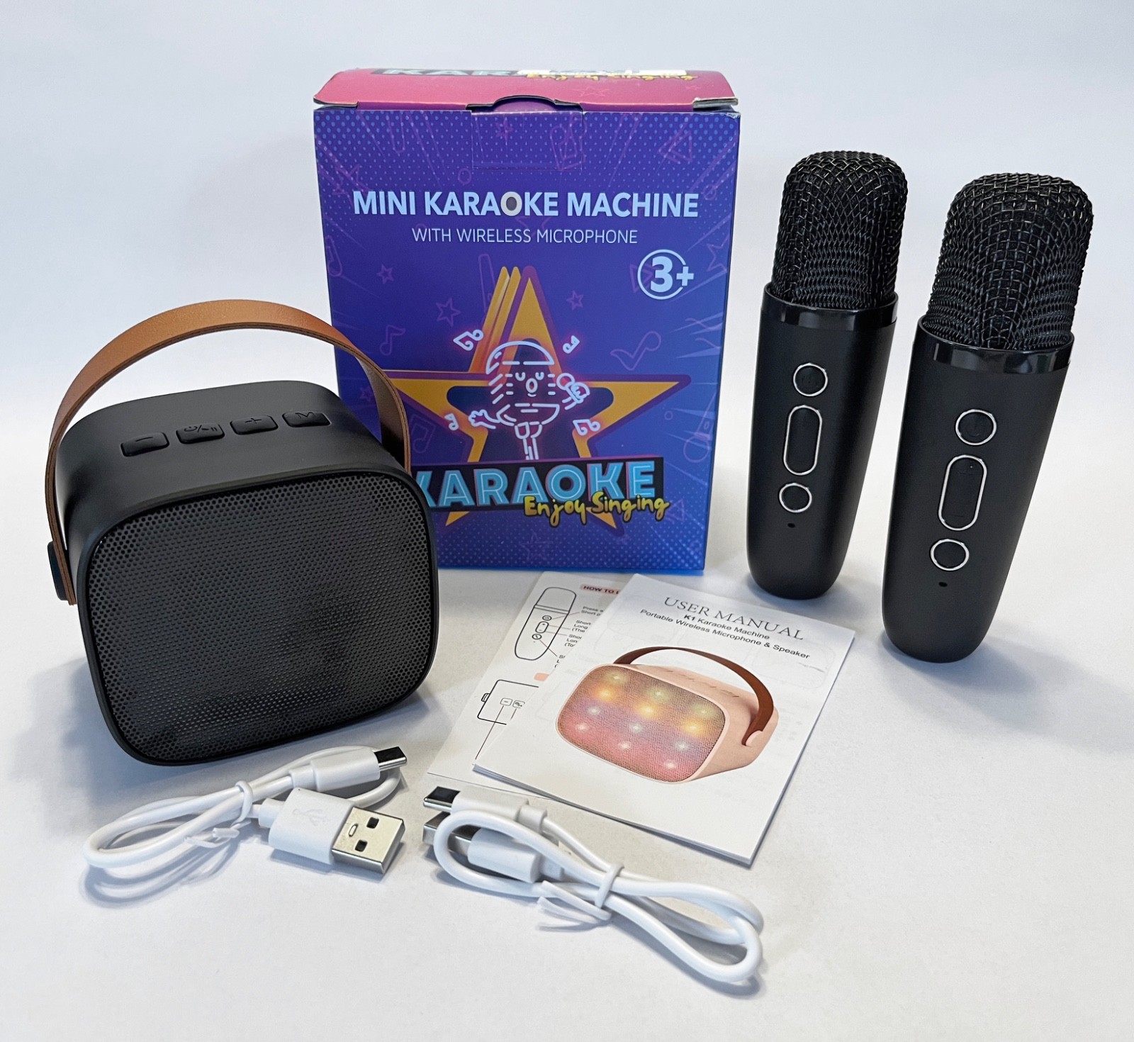 Mini Karaoke Machine, Speaker and 2 Wireless Microphones, Black