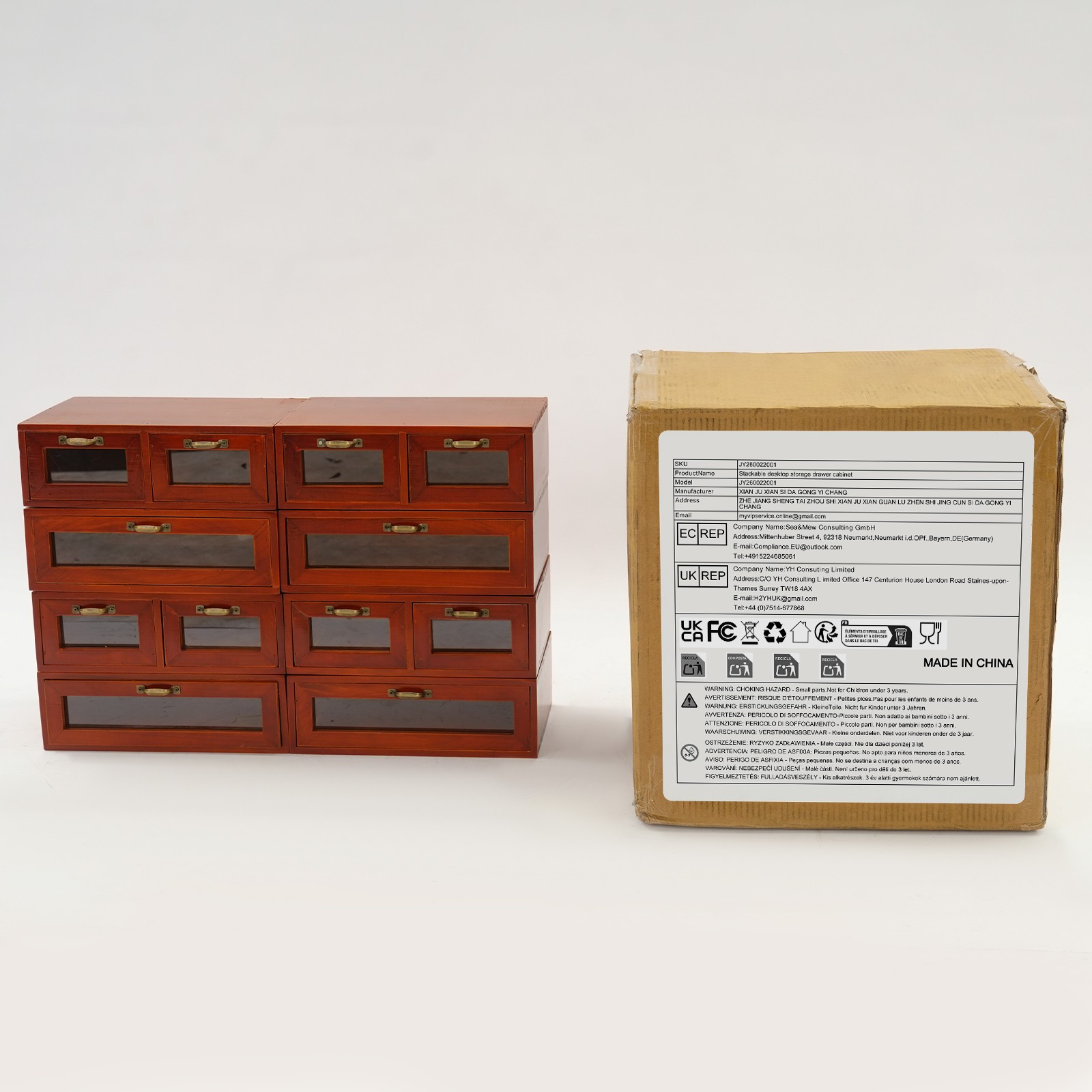 Stackable Wood Storage Cabinets/Boxes With Handles, 4 Single & 4 Double Drawer