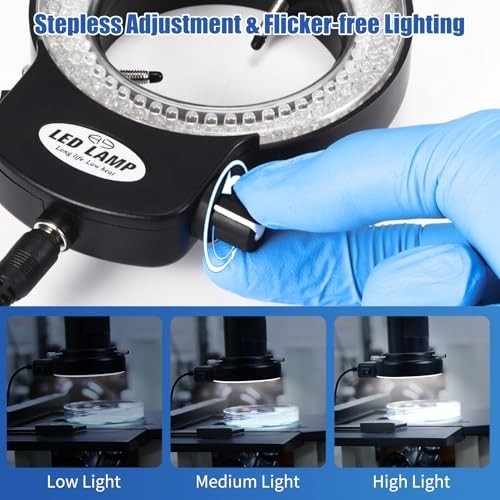 144 LED Ring Microscope Light - Adjustable Illuminator for Lab, Stereo, Camera &