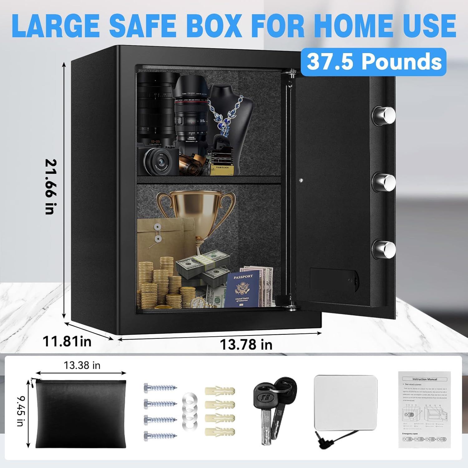 3.0 Cuft Fireproof Waterproof Safe with Digital Keypad & LED Light
