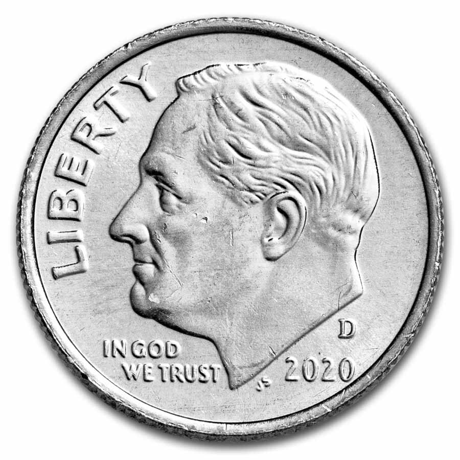 2020-D Roosevelt Dime 50-Coin Roll BU