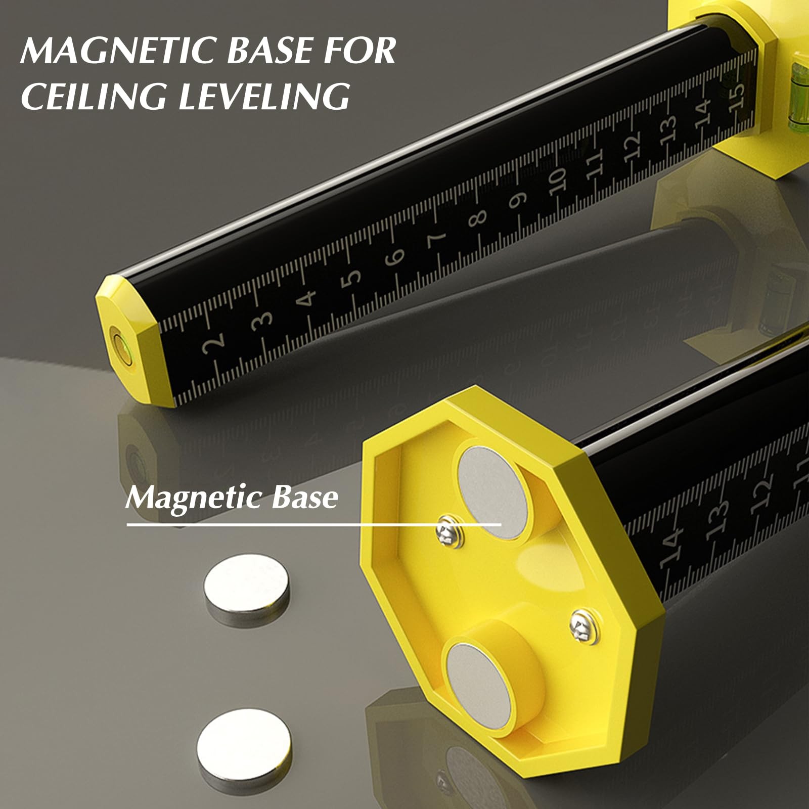 SAMIQU 2Pcs Ceiling and Floor Tile Ruler - Leveling with Magnetic Black