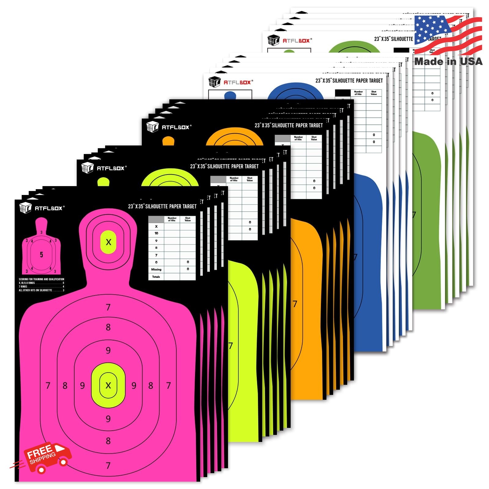 Atflbox 5-Color Silhouette Paper Target for The Range, 23X35 inch High Visibilit