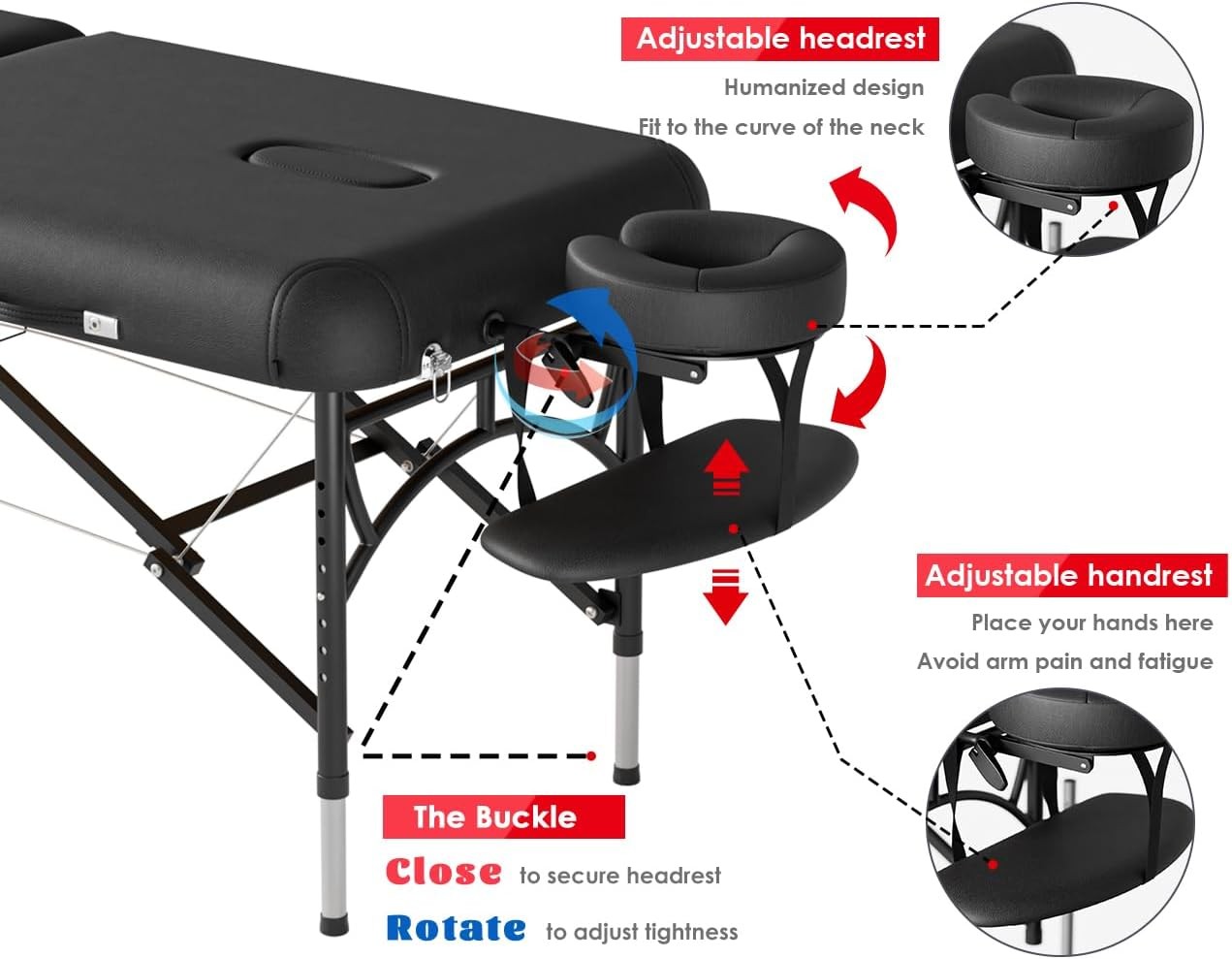 CLORIS 84" Professional Massage Table Portable 2 Folding Lightweight, Black