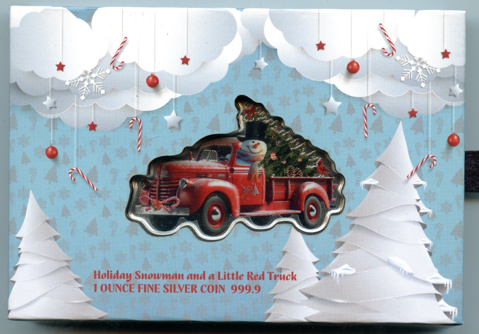 Holiday Ornament Snowman & A Little Red Truck 1oz. Fine Silver .9999 - MC667