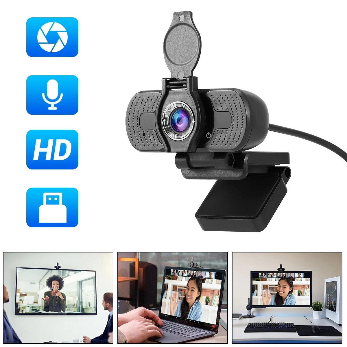 1080P USB 2.0 Webcam for PC Desktop & Laptop Web Camera with Microphone Full HD