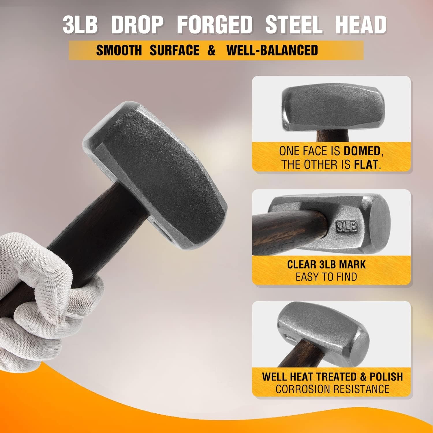 3lb Sledge Hammer, Blacksmith Hammer Bladesmith Forge Engineer Drilling Stubby