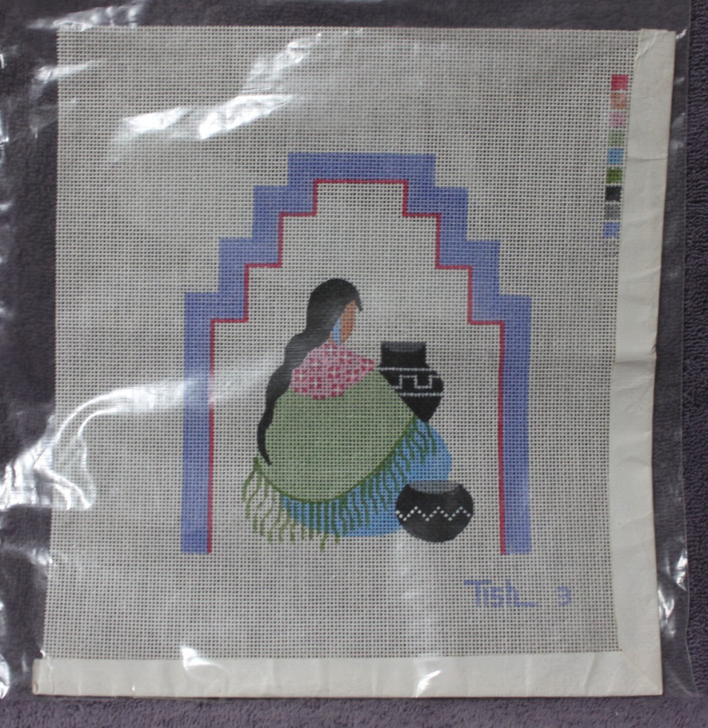 TISH SUNDANCE DESIGNS needlepoint canvas WOMAN WITH VASE