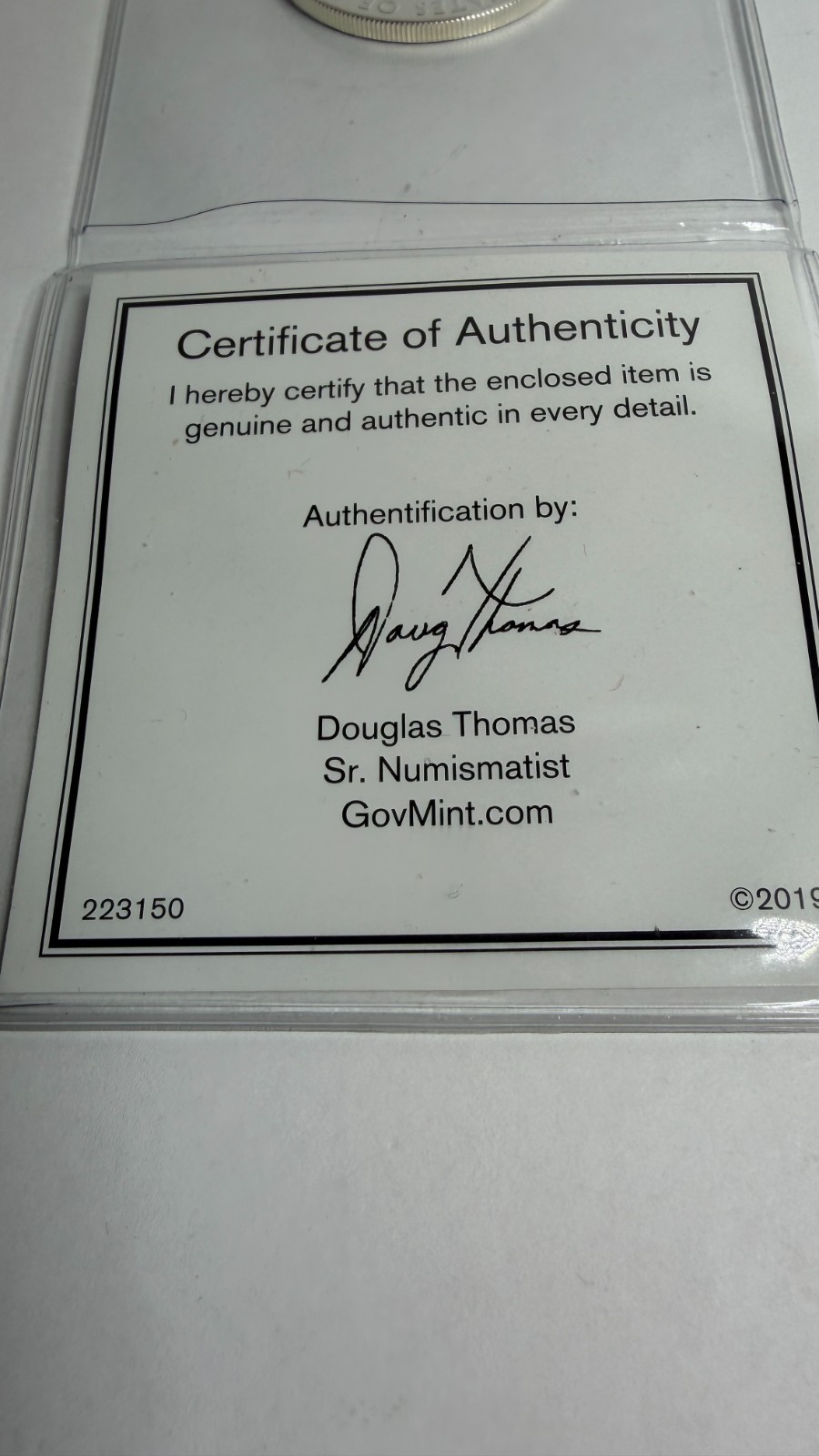 2020 $1 AMERICAN SILVER EAGLE GOVMINT COA