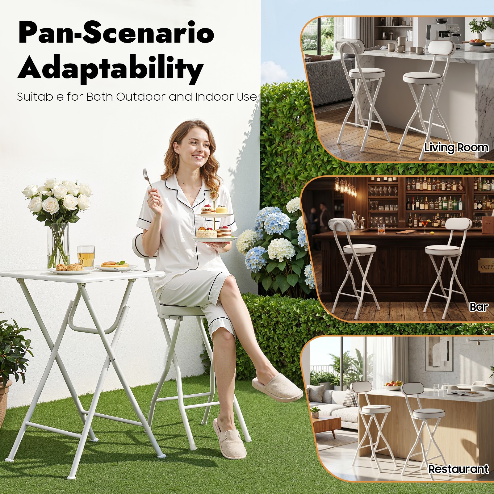 2 Pcs Folding Bar Stool with Backrest Tall Foldable Stool Chair Portable High...