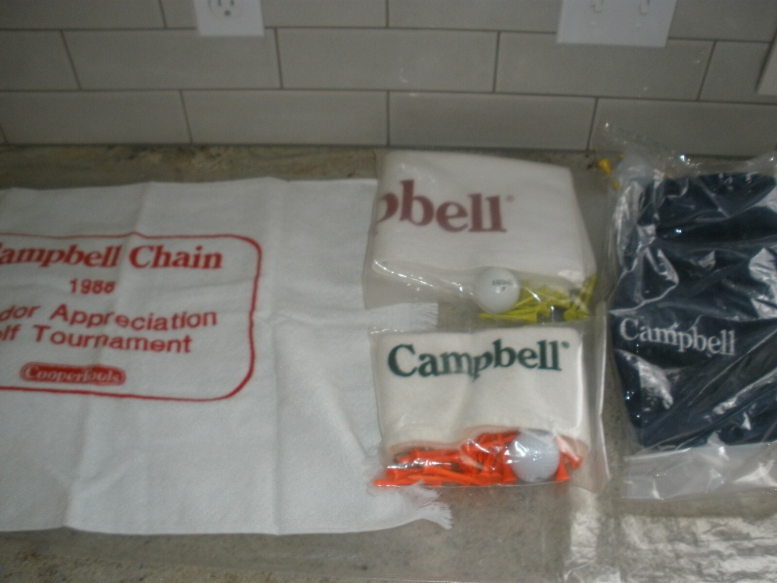 Lot -4 Packs Vintage Vendor Appreciation Golf Towels, Balls, Tees  CAMPBELL (N18