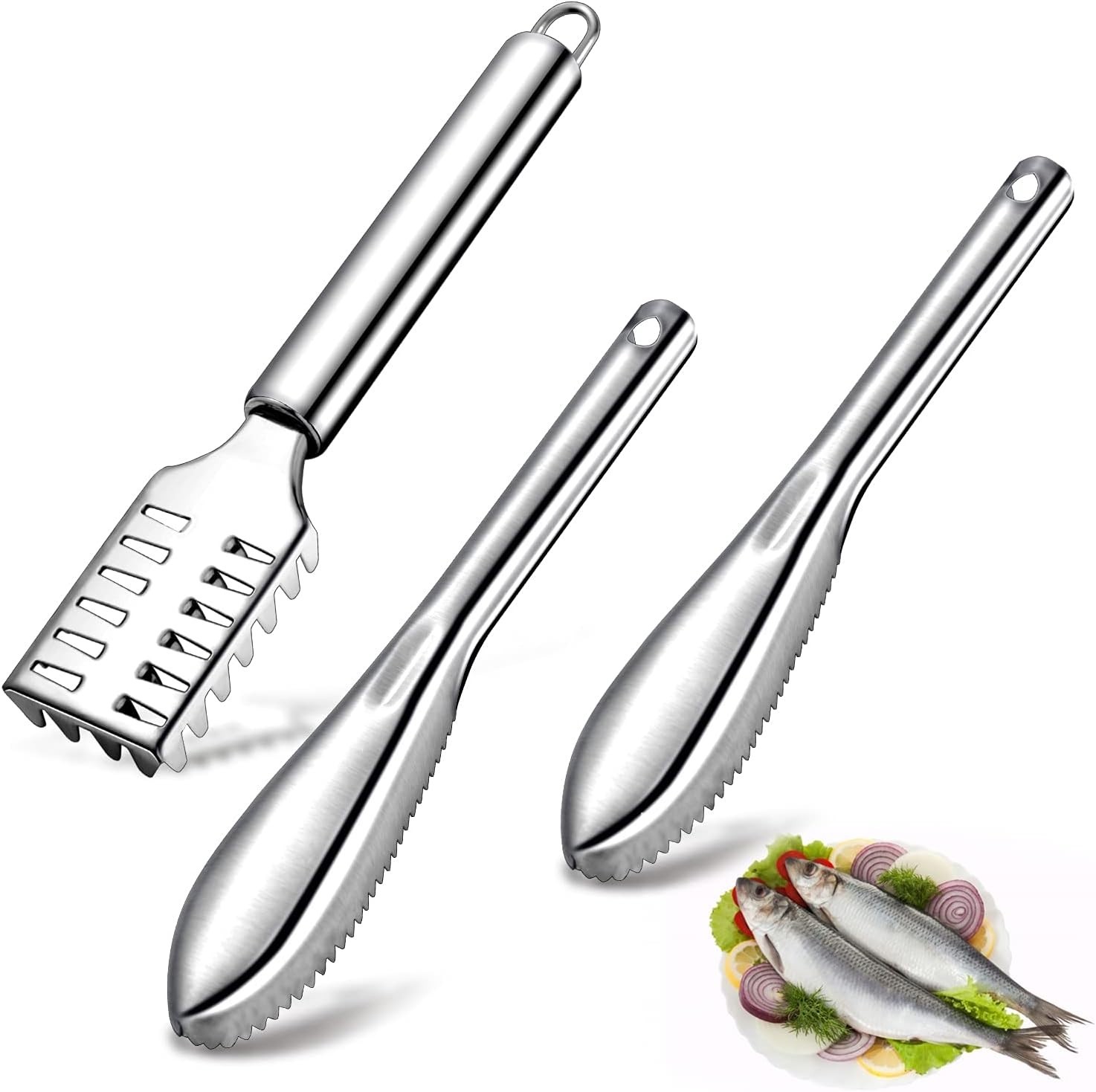 3Pieces Fish Scaler Remover Cleaner Fish Scaler Brush With Stainless Steel Sawto