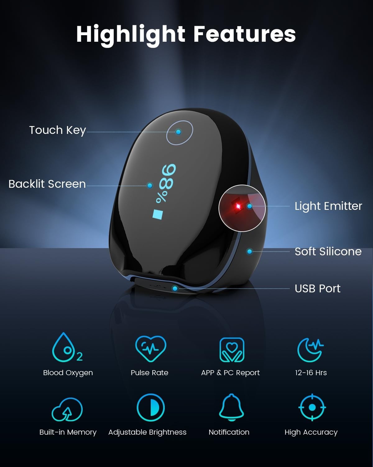 Vibeat OxyRing Pulse Oximeter Wearable Bluetooth Sleep Heart Rate Monitor w/ APP