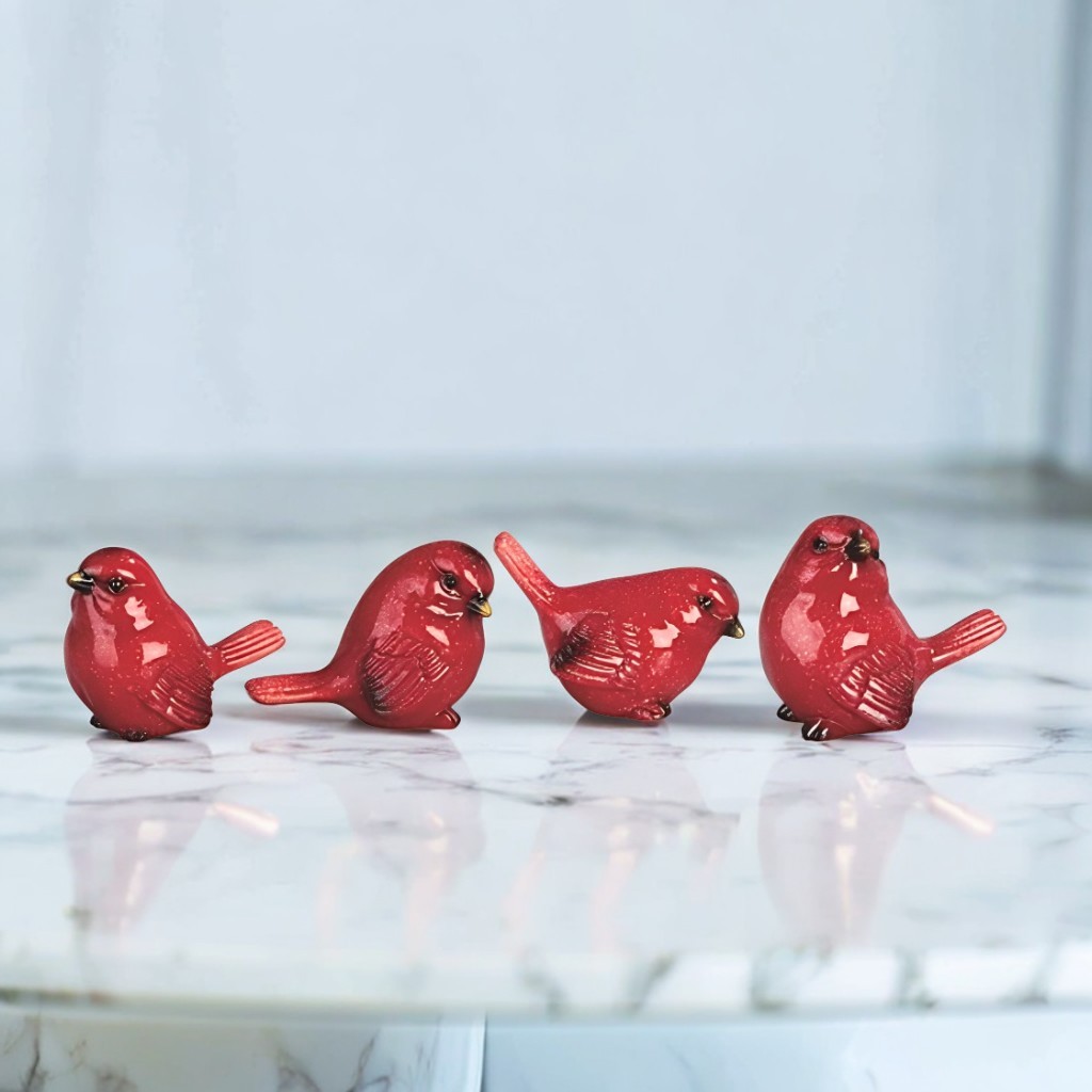 4-PC 5.25"H Red Bird Figurine Ornament Home Decor Unique Gift