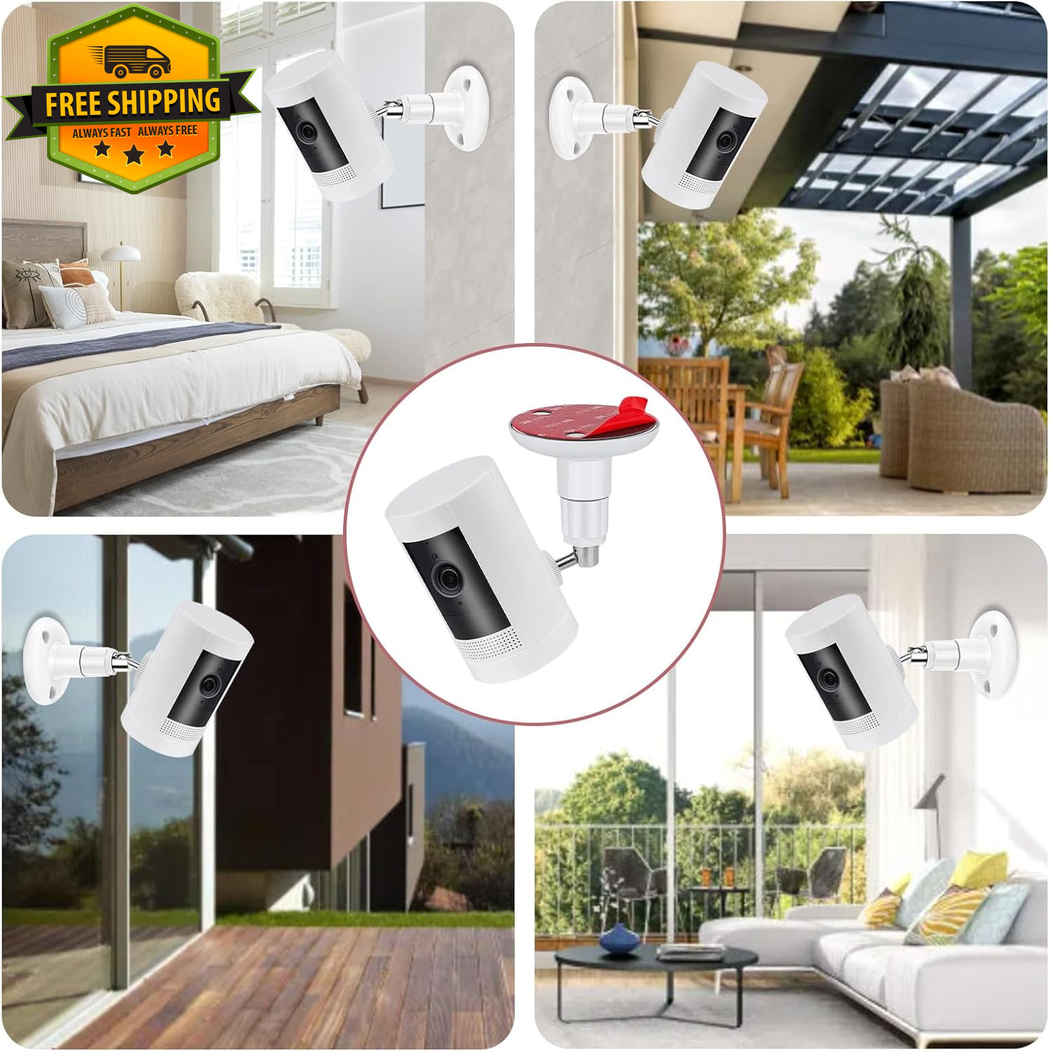 2 Pack Security Camera Mount No Drill Adhesive Wall Bracket Ring Arlo