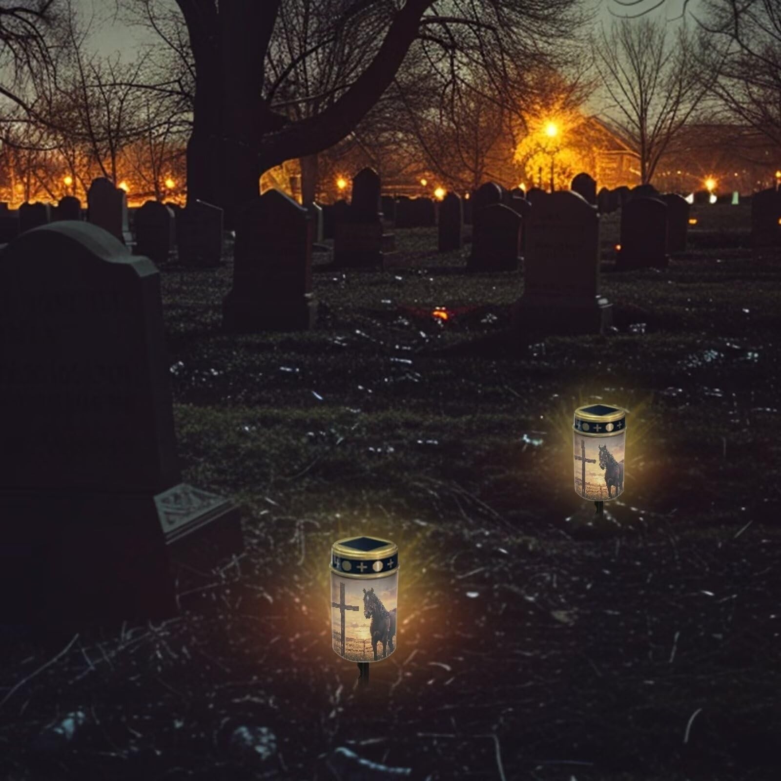 Cross Horse Solar Stake Lights Multipurpose Solar Pathway Lights Cemetery Dec...