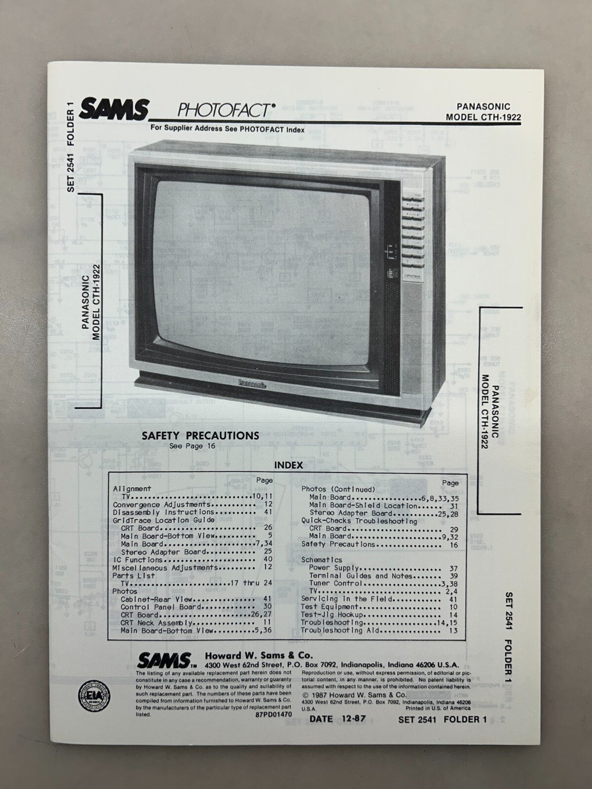 Panasonic CTH-1922 Service Manual Sams Photofact Free Shipping