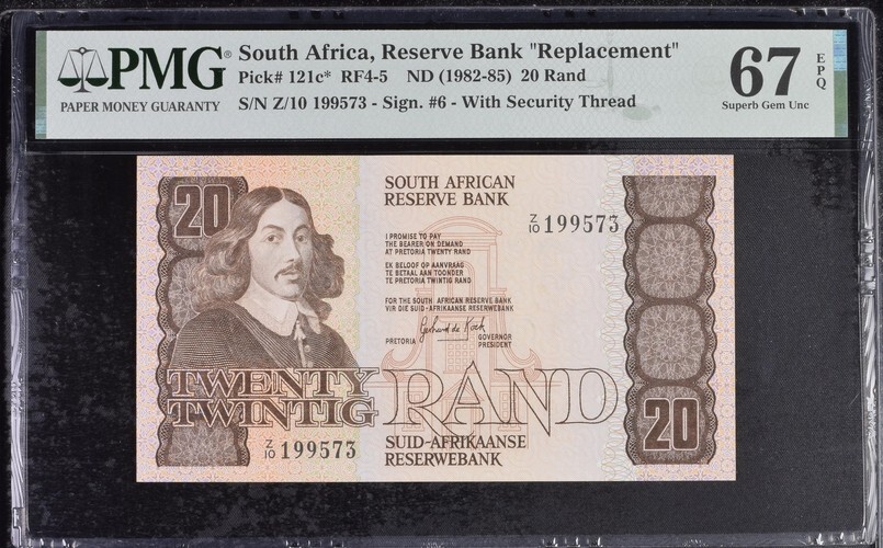 South Africa 20 Rand ND(1982-1985) P121c* UNC / PMG GEM67EPQ TOP POP Replacement