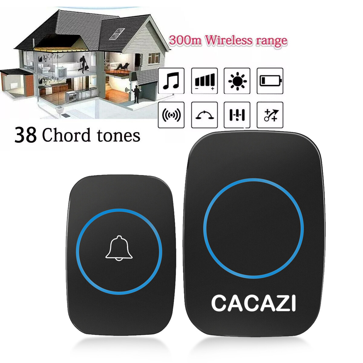 Wireless Doorbells for Home etc.1 Door Bell Ringer & 1 Plug-In Chime Receiver