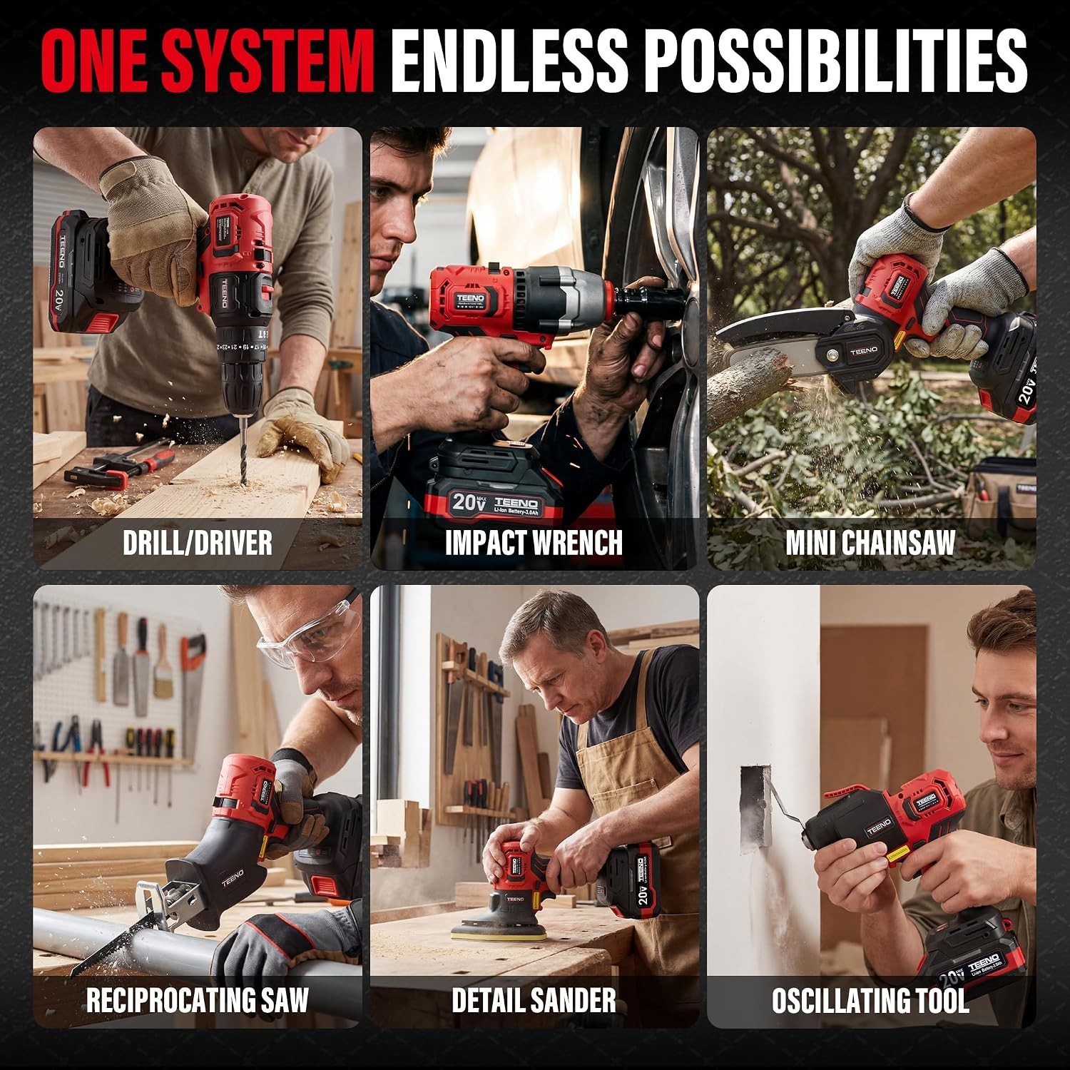 Brushless Power Tool Combo Kit, 6-in-1 Cordless Interchangeable Multi-Tool Set