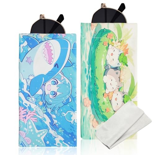 PCS Soft Sunglasses Eyeglass Case, Cute PU Leather Glasses 2 Blue Shark+cats