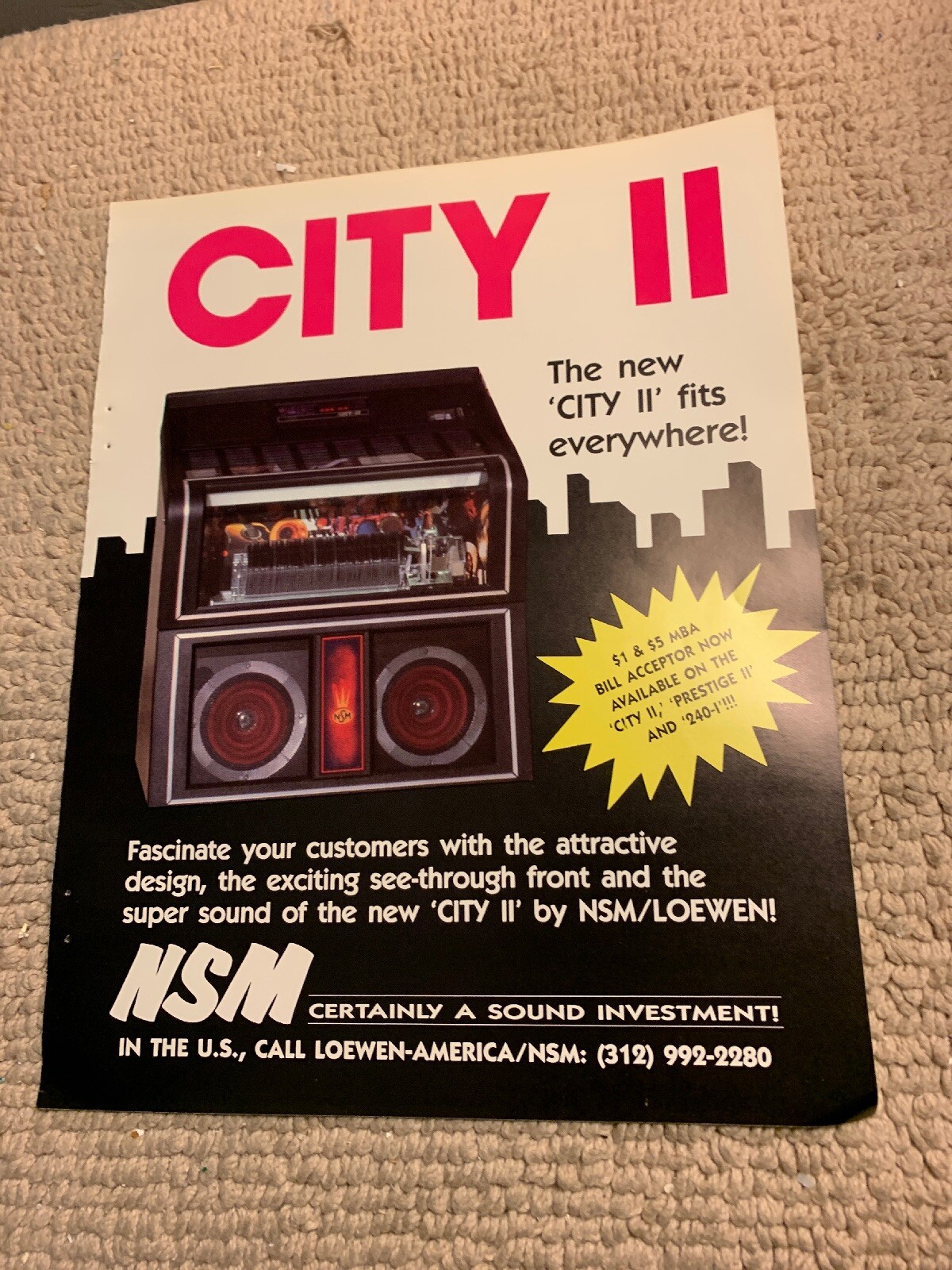original 11-8 1/4” Nsm City 2 II jukebox phonograph  FLYER