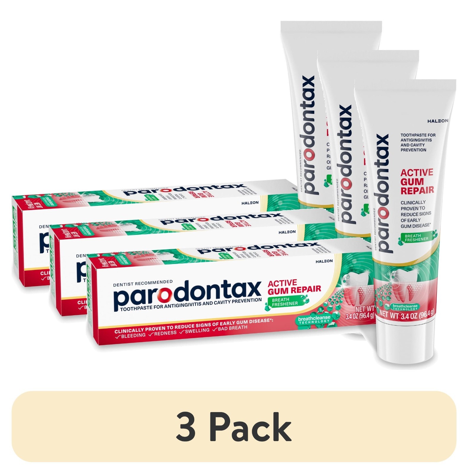 (3 pack) Parodontax Active Gum Repair Breath Freshener Toothpaste, 3.4 Oz