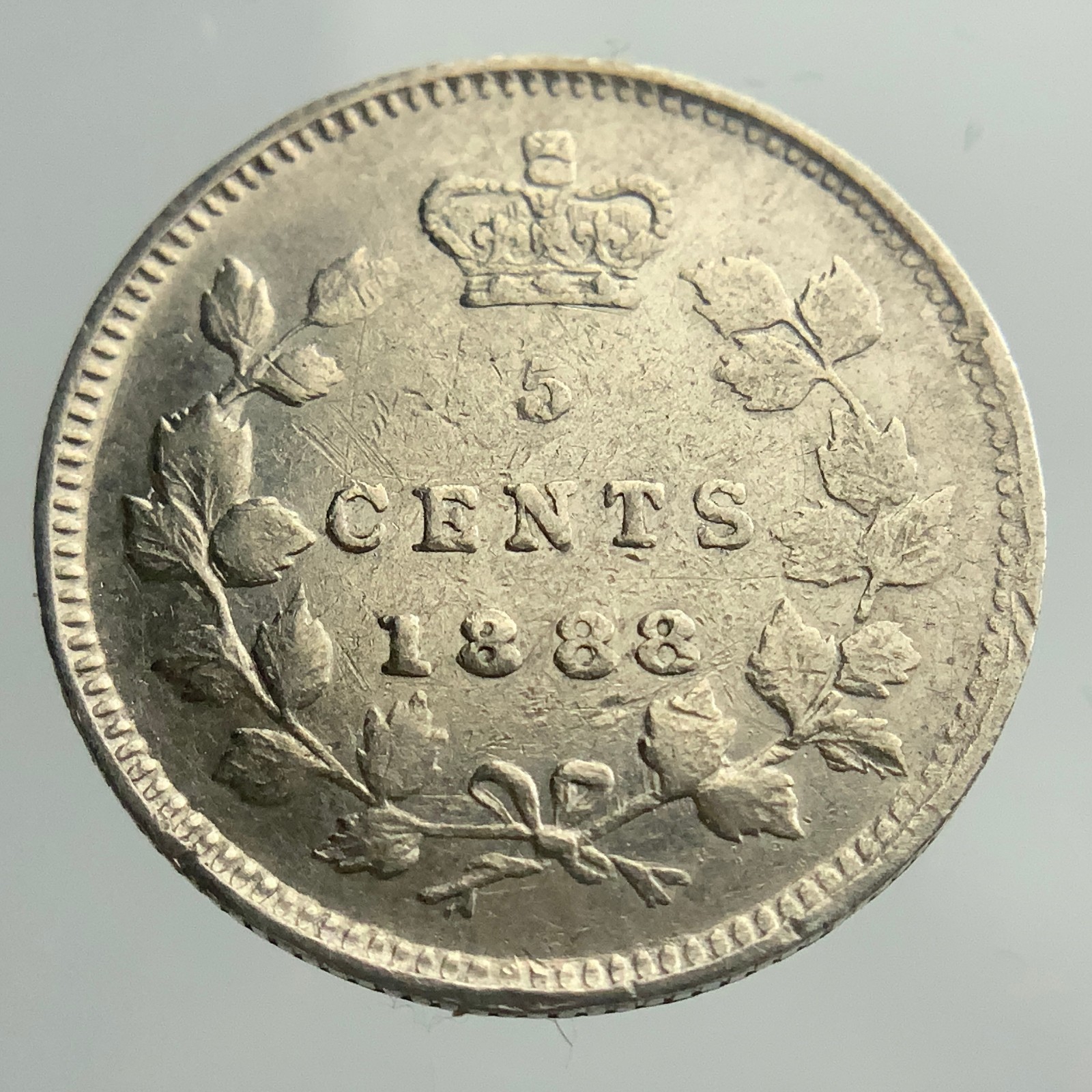 1888 Canada Small Five Cents Queen Victoria Circulated 5 Silver Coin NGS036