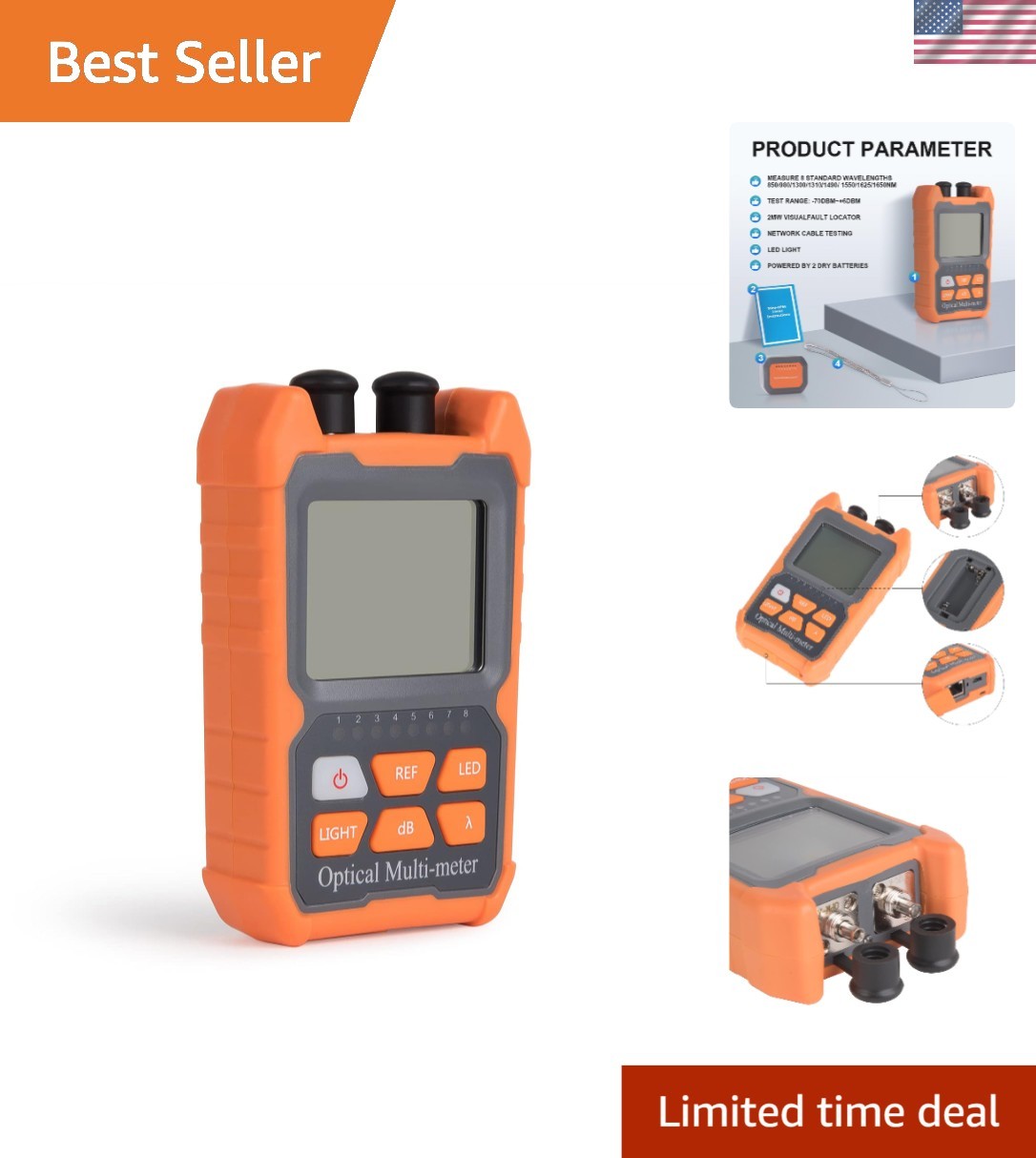 Portable 4-in-1 Optical Fiber Tester with Battery Power & Visual Fault Locator