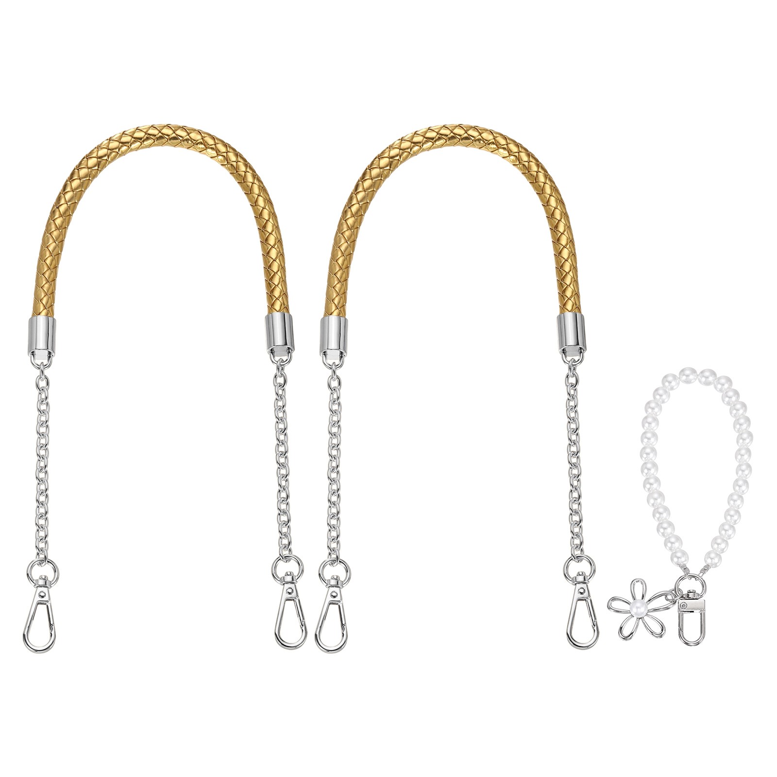 2Pcs 23.6Inch PU Leather Purse Strap with Pendant (Gold, Silver Chain)