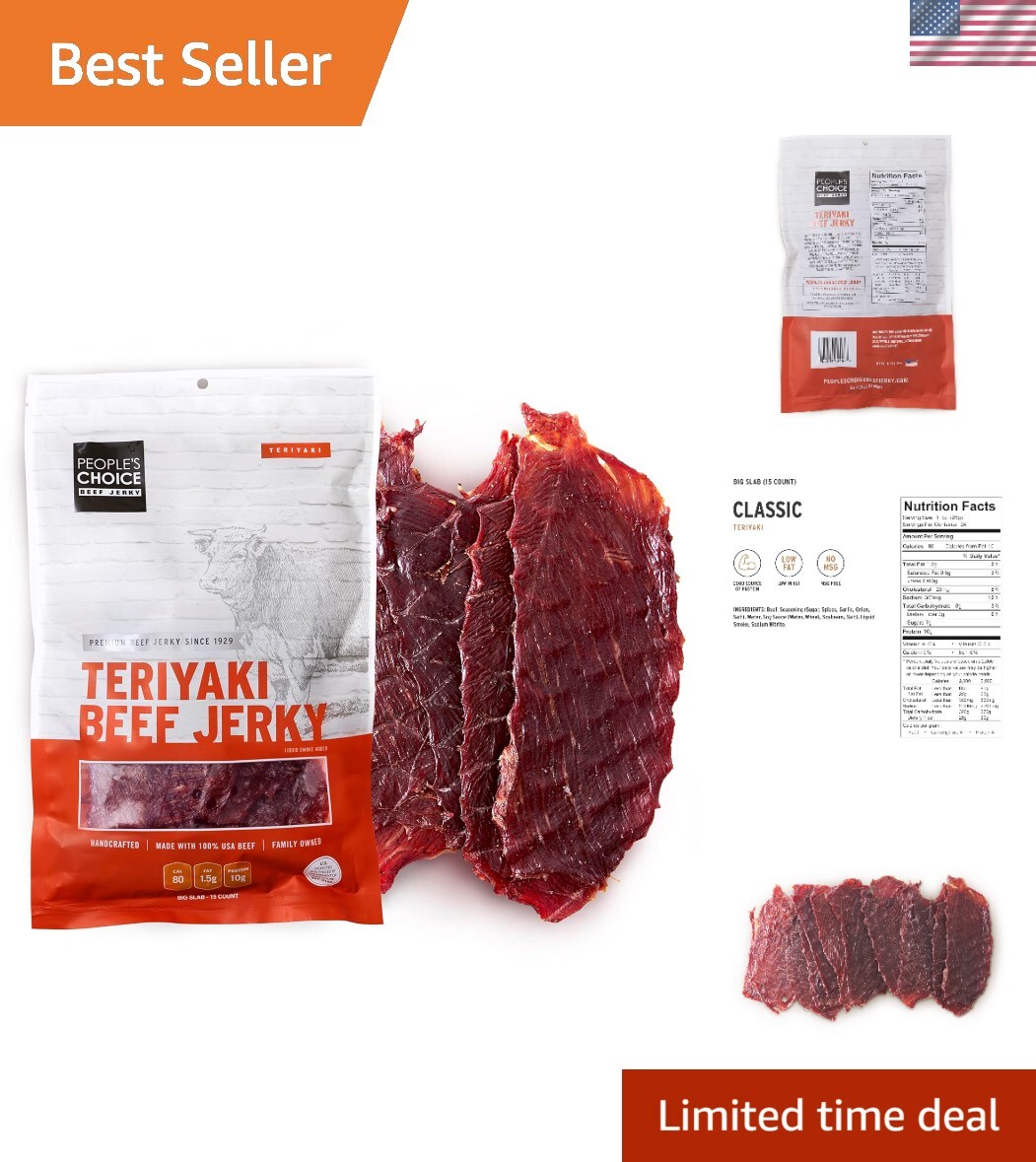 Classic Teriyaki Beef Jerky Slabs - Bulk Pack - High Protein Snack - 15 Count