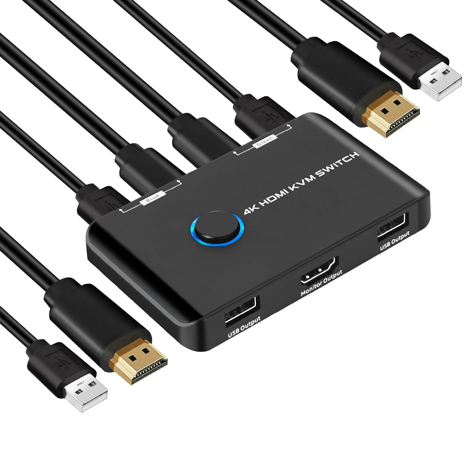 4K@60Hz HDMI KVM Switch for 1 Monitor and 2 Computers, with 2 USB Ports for Shar