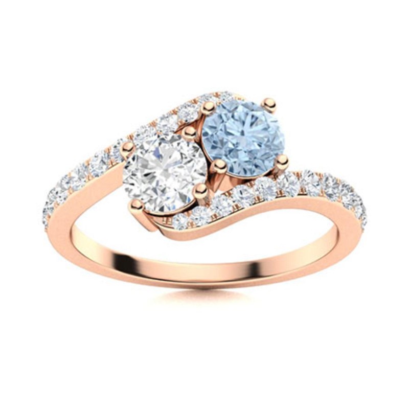 Sterling Silver Natural Aquamarine Mother Byapss Prong Anniversary New Ring