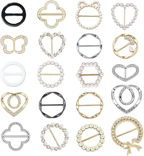 20 Pcs Scarf Ring And Slides For Scarves, Scarf Rings Clip Pin T Shirt Ties Clip