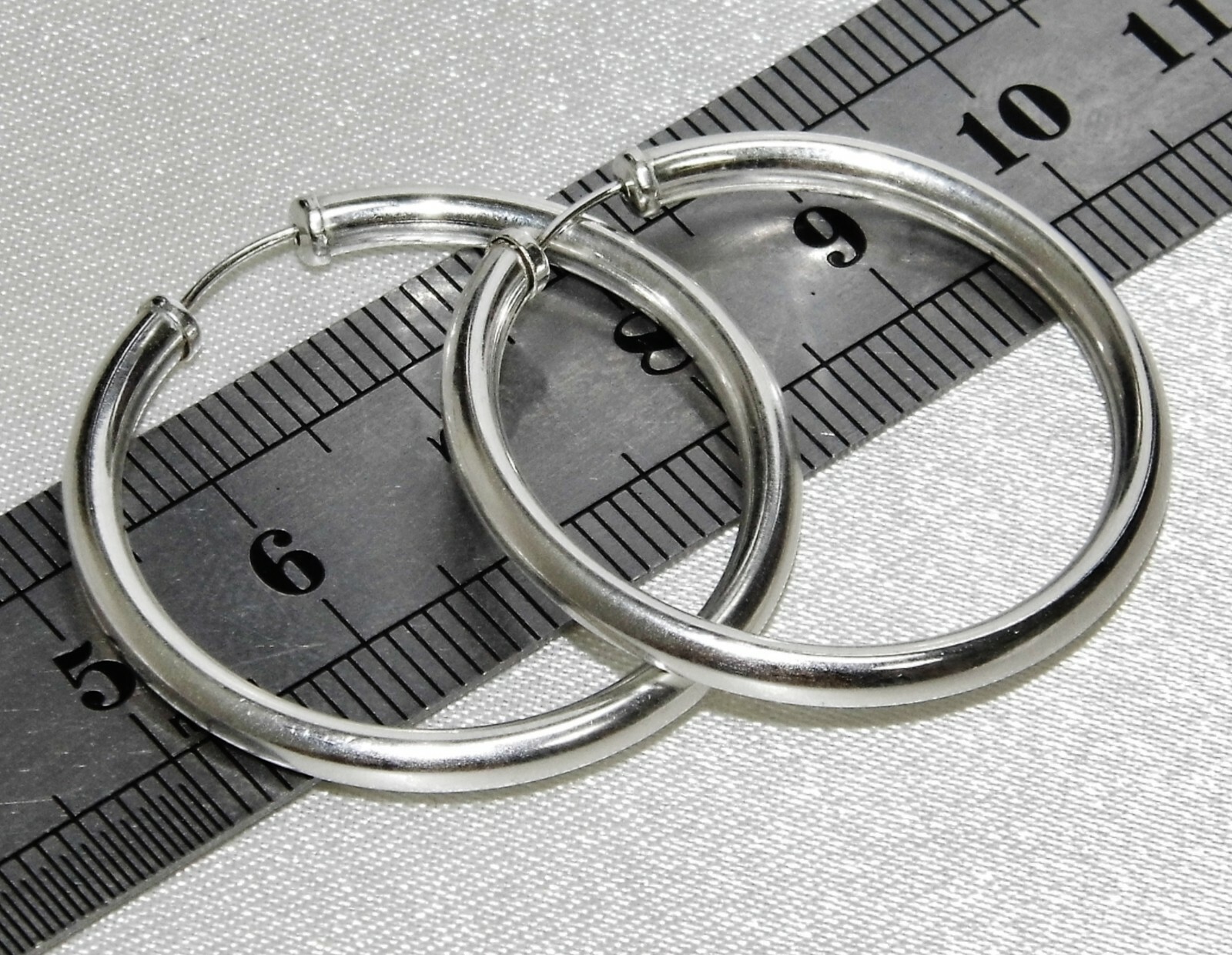 Sterling Silver 30mm Chunky Capped Sleeper Hoop Earrings - Solid 925 Silver