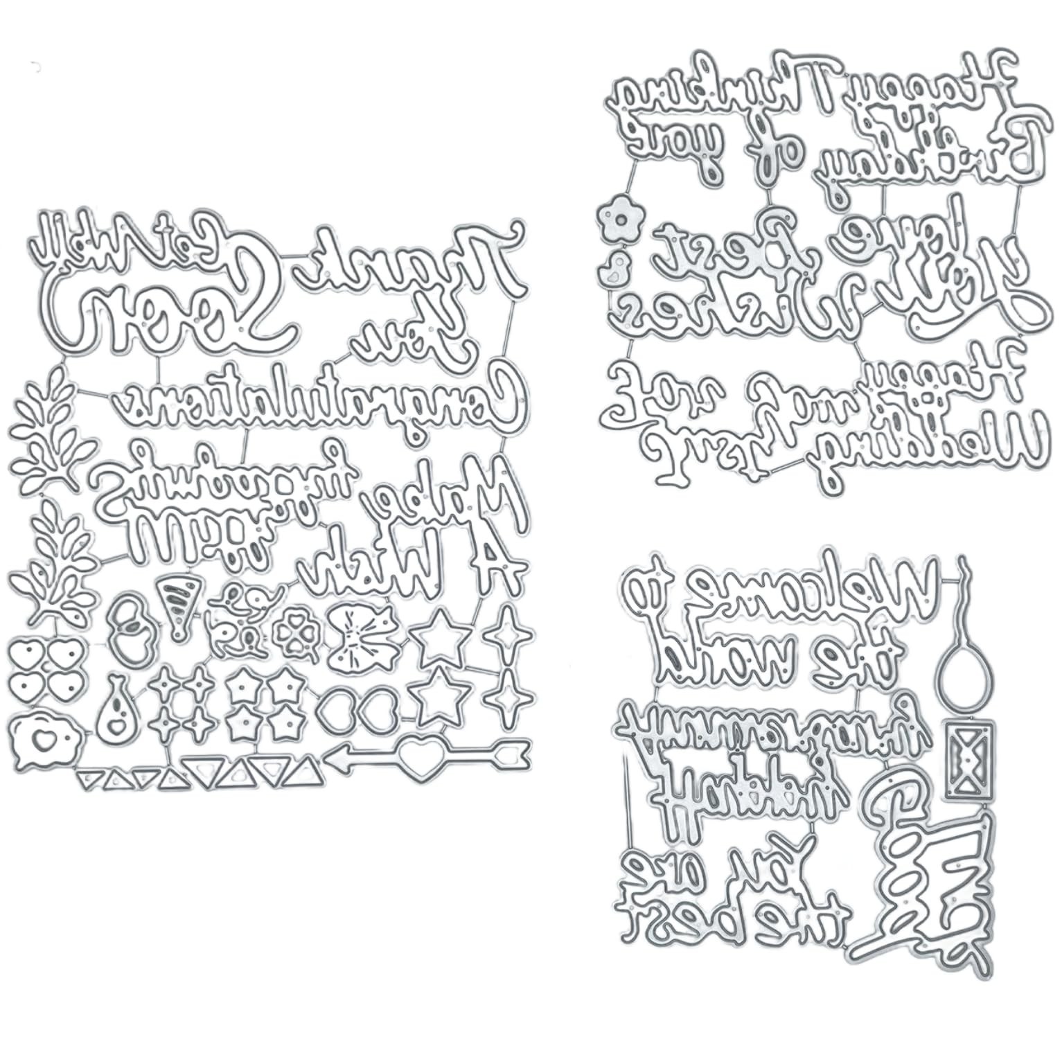 15 Pcs Word Dies for Card Making, Metal Cutting Dies for Congratulations, Ble...