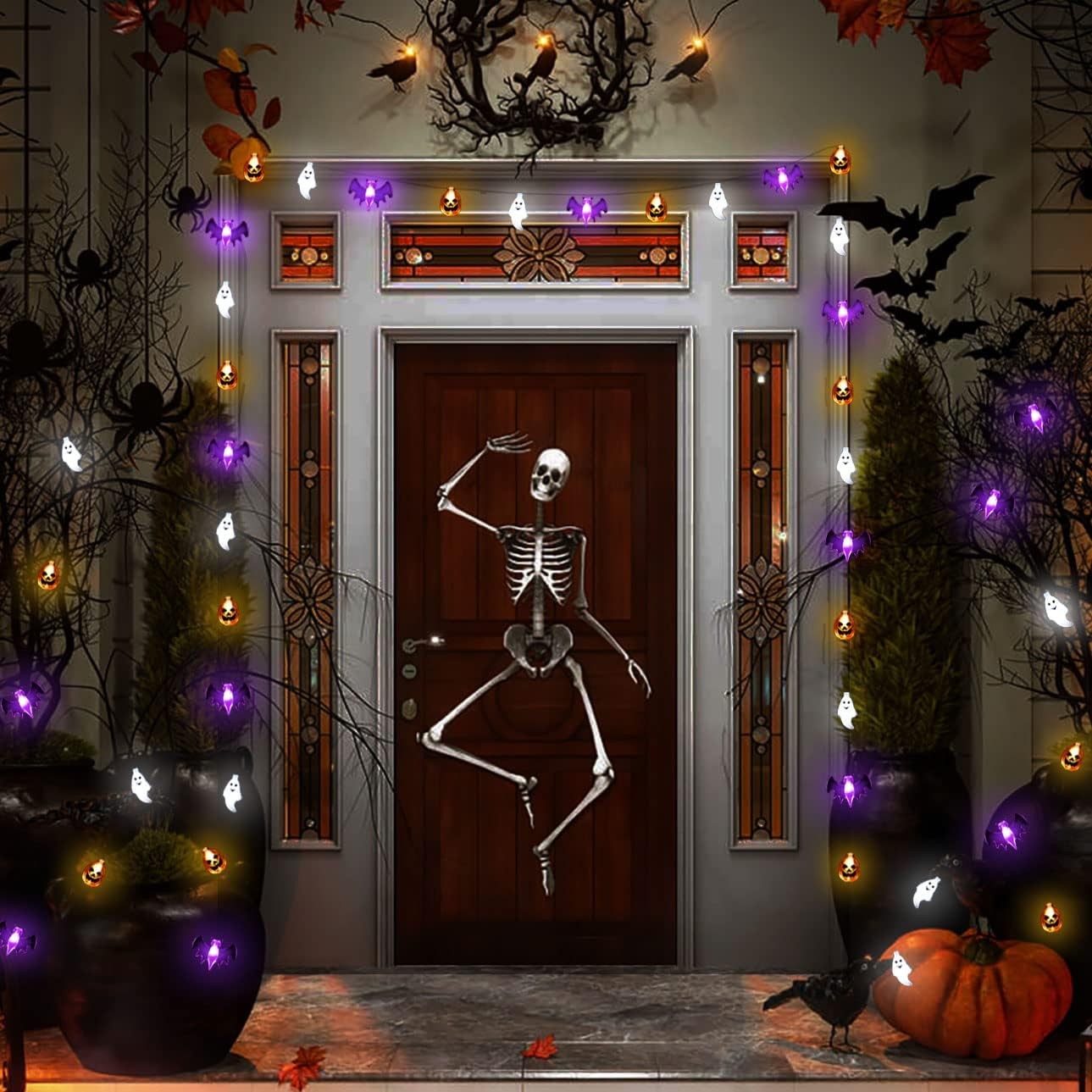 Halloween 16FT 30 LED Pumpkin Bat Ghost String Lights, 8 Modes, Timer