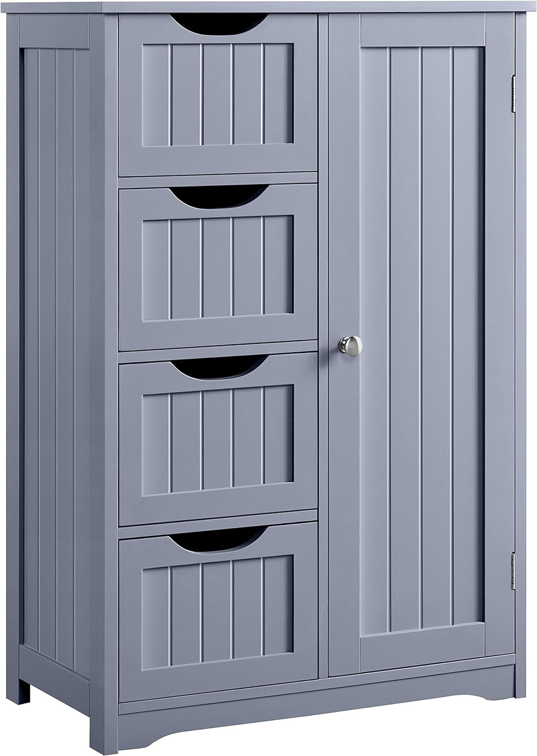 Stylish Gray Bathroom Floor Cabinet with 4 Drawers & Adjustable Shelves