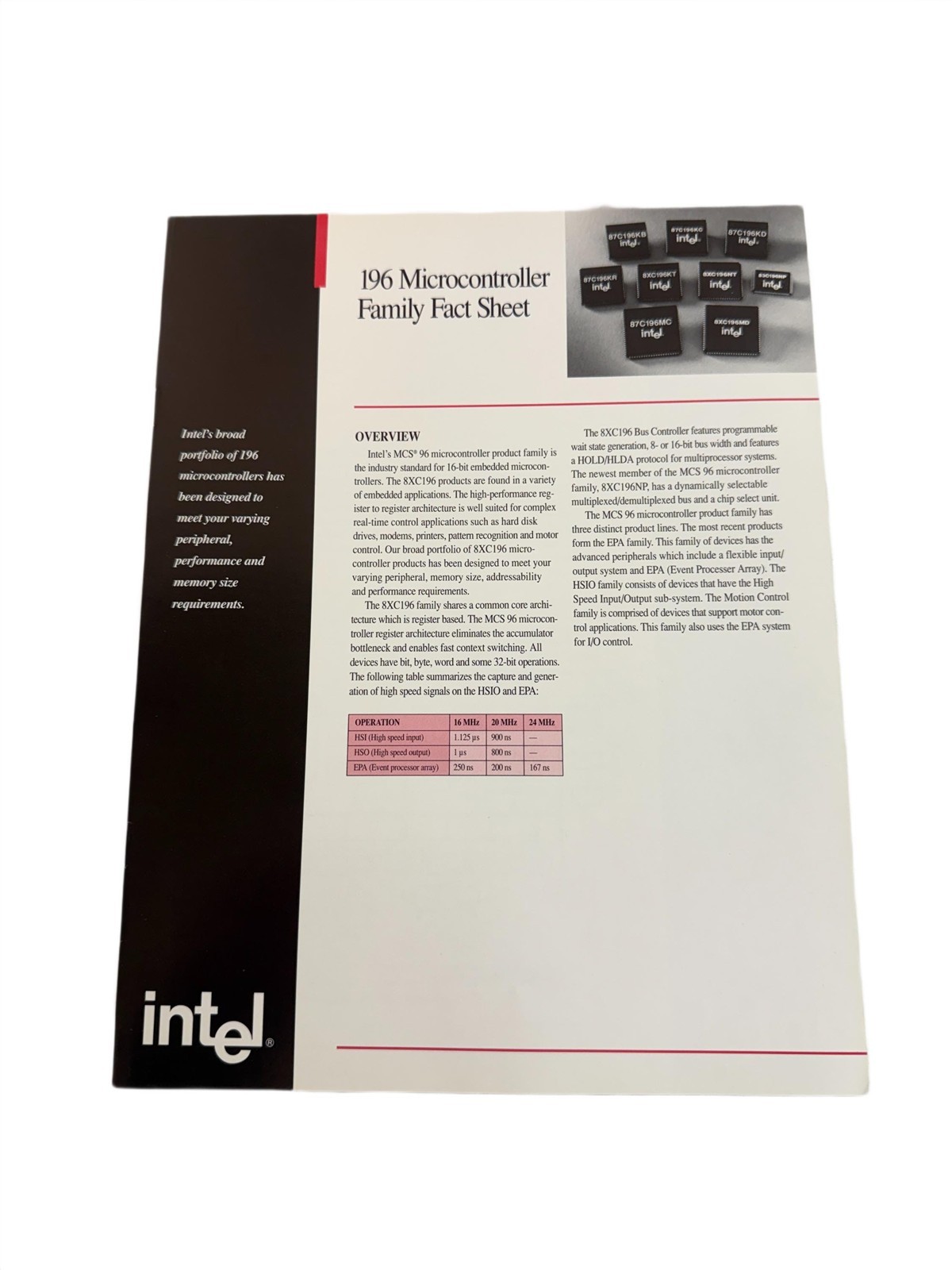 Intel 1994 MCS 96 Product Builder Software Literature Borchure