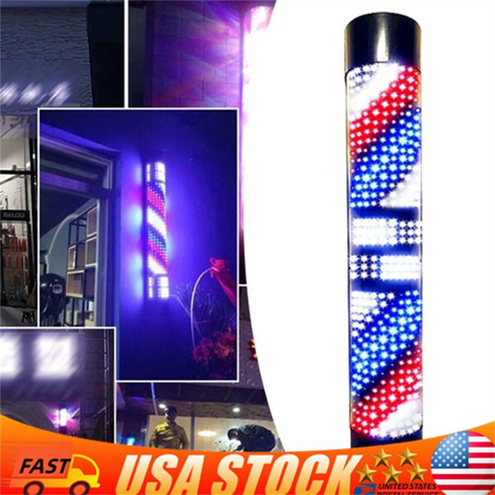Barber Pole LED Light 3 Color Stripes Rotating Hair Salon Shop Sign w/ Handwheel