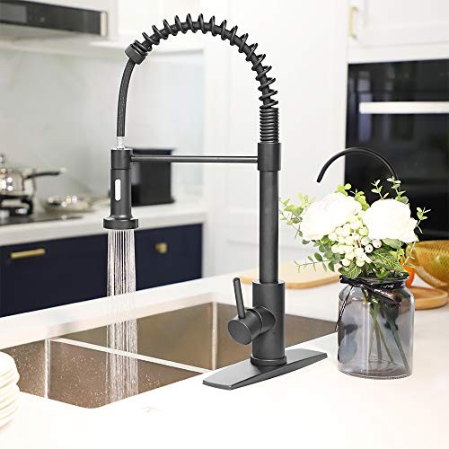 Kitchen Faucet with Pull Down Sprayer, Commercial Spring Kitchen Sink Black