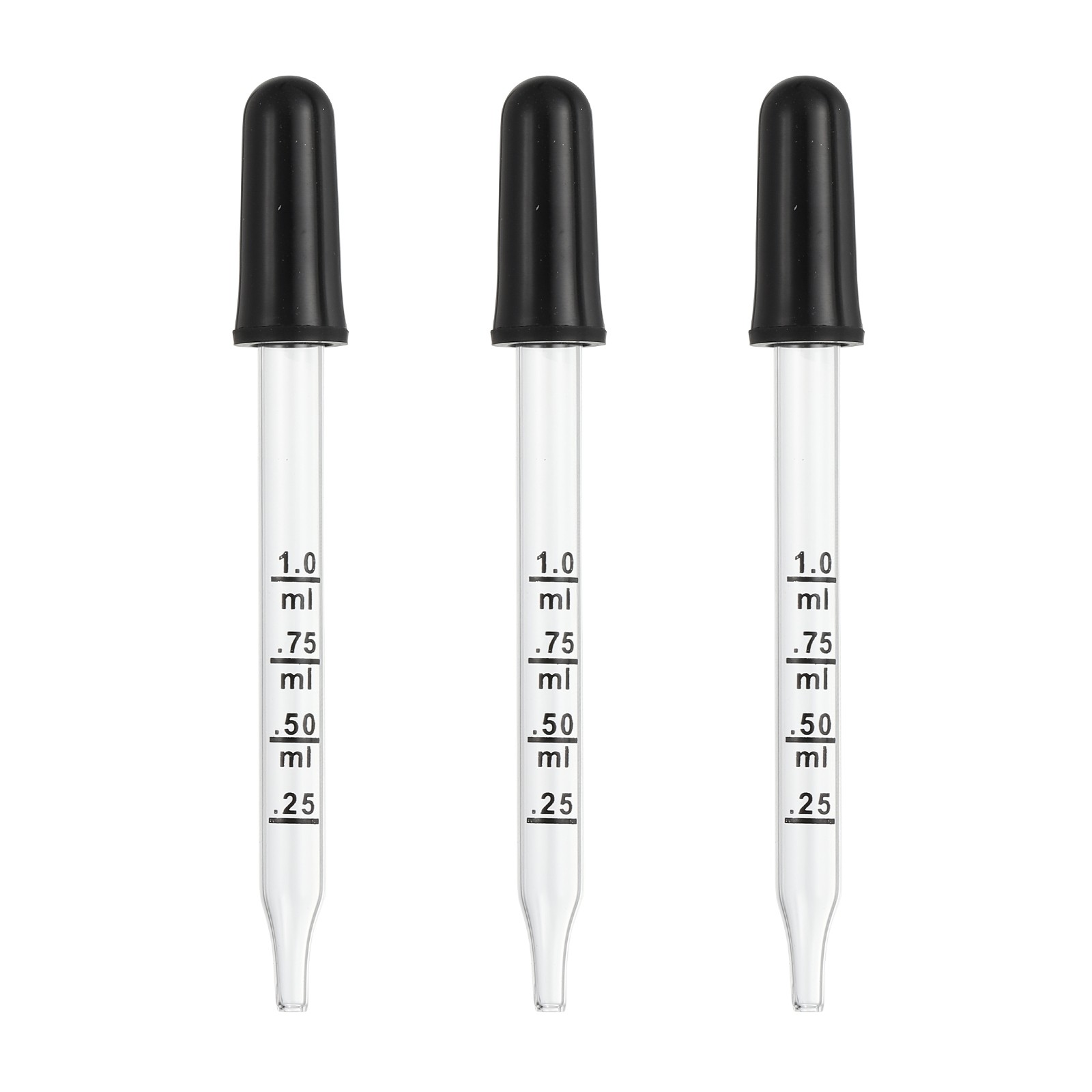 1ml Glass Straight Tip Eye Dropper with Rubber Cap for Bottle, Clear Black,12Pcs