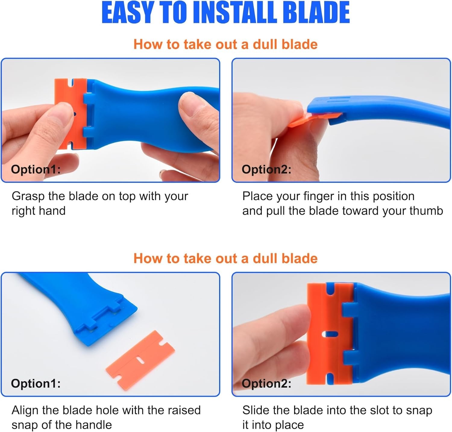 Plastic Razor Blade Scraper 4 Pcs and 120 Pcs Blades, Remove Label Decal Tool.