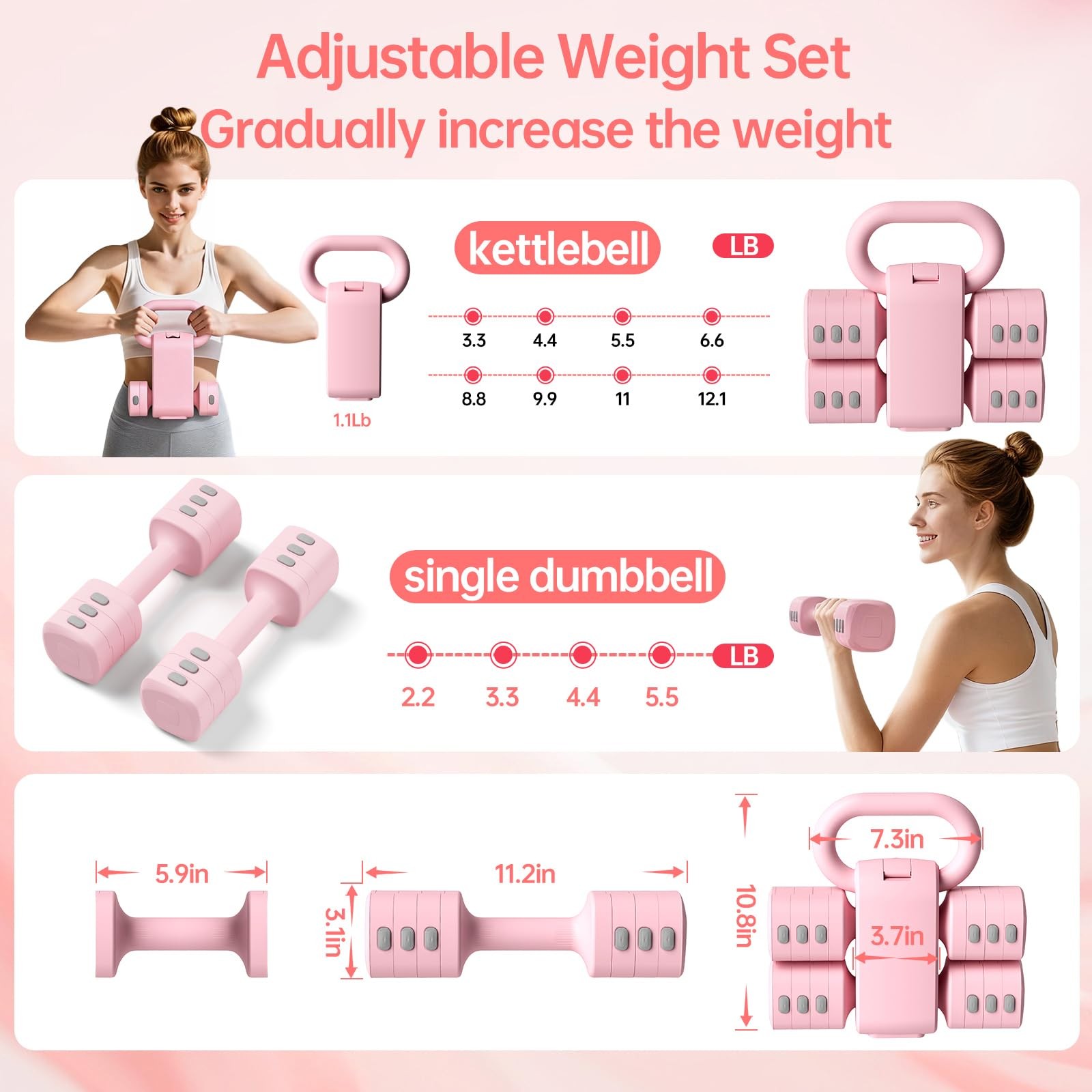 Flexella Adjustable Kettlebell Set, 4in1 Free Weight Kettlebell sets 5.5lbs 7...