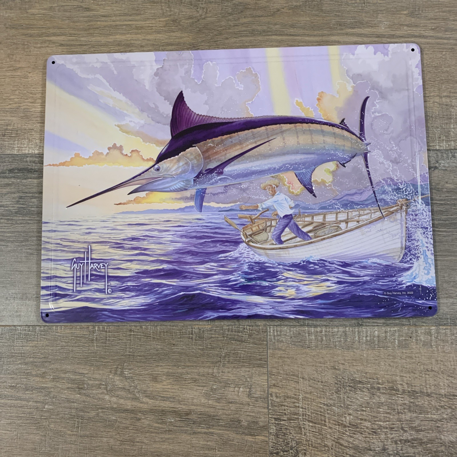 Guy Harvey Old Man and the Sea Metal Sign 12”x 17” New