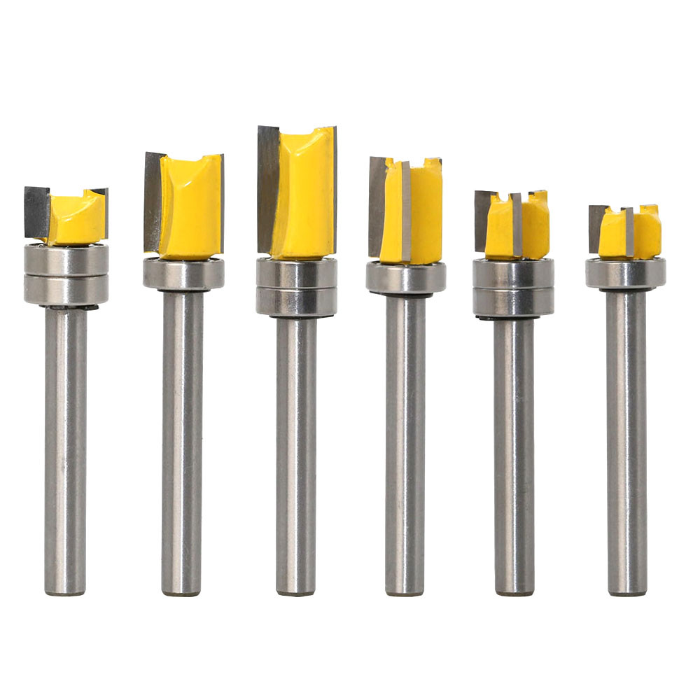 6pcs 6mm Shank 12mm Diameter Flush Trim Template Router Bit Set