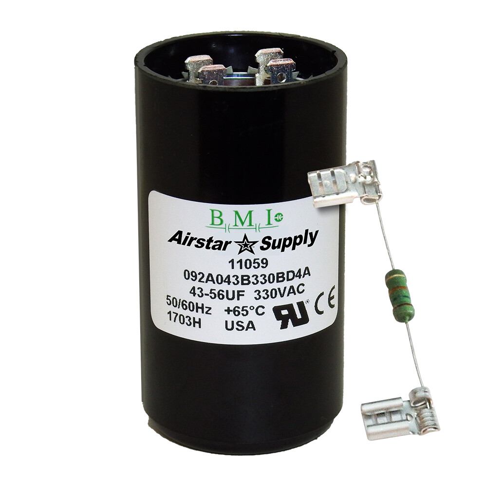 43 - 56 uF x 330 VAC BMI # 092A043B330BD4A Motor Start AC Capacitor w/ Resistor