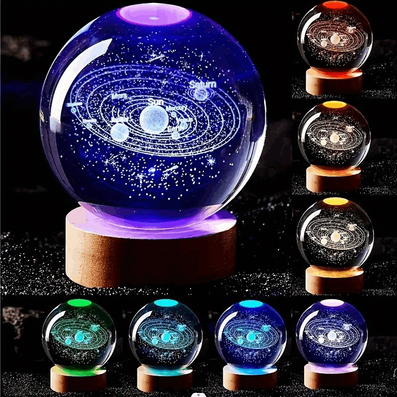 3D Color-Changing Outer Space Solar System Crystal Ball Small Night Light